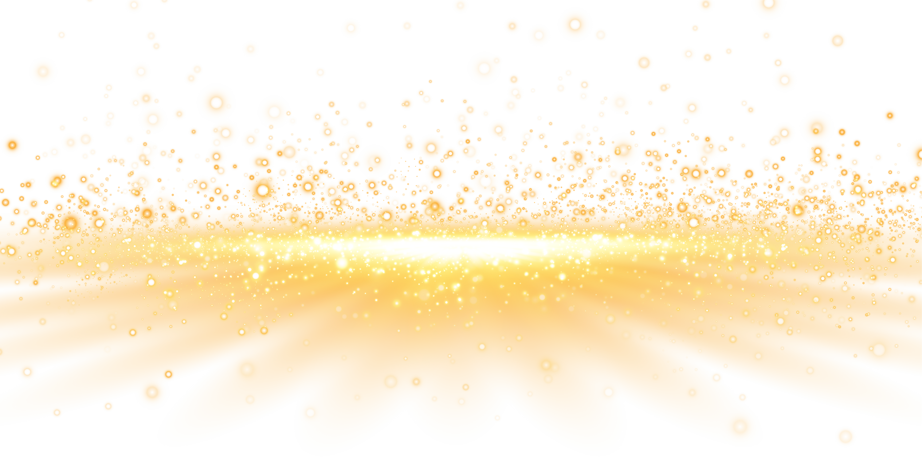 Golden glitter and bokeh on transparent backdrop. Luxury particles with stardust. Glow light effect. Magic Christmas composition.